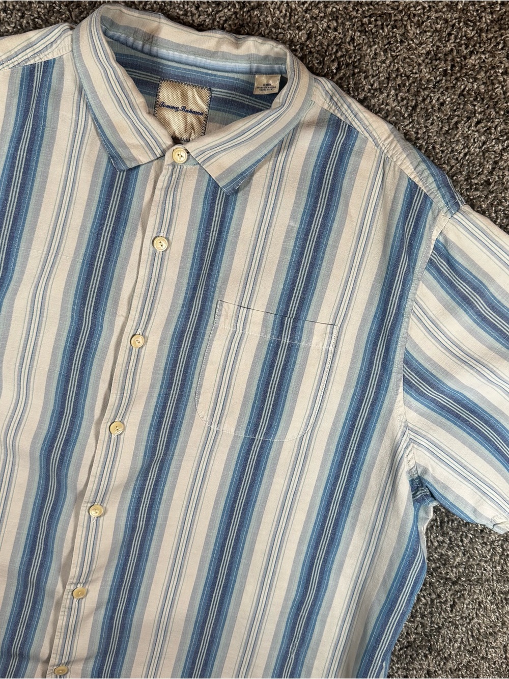 Tommy Bahama Men’s 2XB Silk Blue White Stripe Camp Shirt Hawaiian Beach